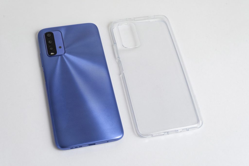 new cellphone with transparent cover isolated white background